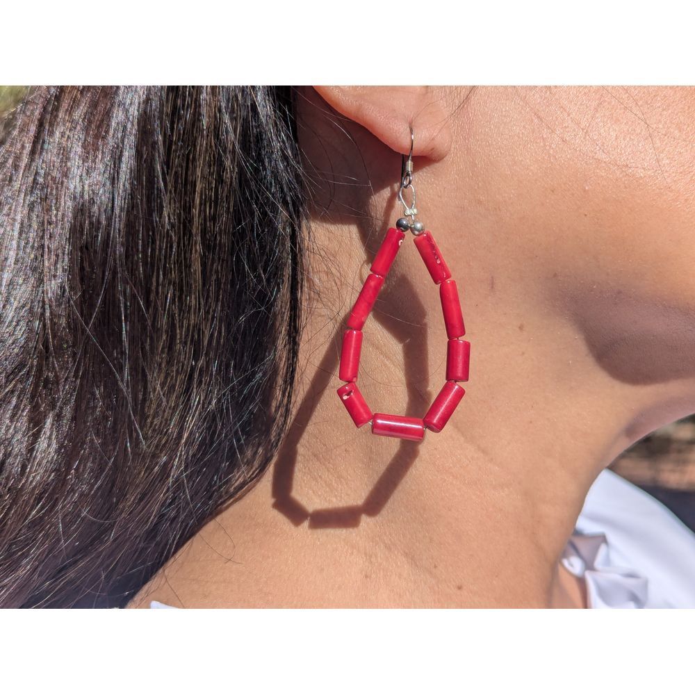 Navajo Vintage Branch Coral Stones Dangle Earrings Handmade Native‎ Am Jewelry**